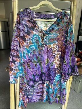 Vintage Peacock Beaded Beach Coverup